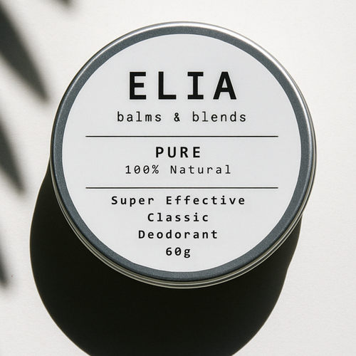 Pure Deodorant by ELIA, 100% natural, effective, classic deodorant in a 60g tin with all-natural ingredients and essential oils